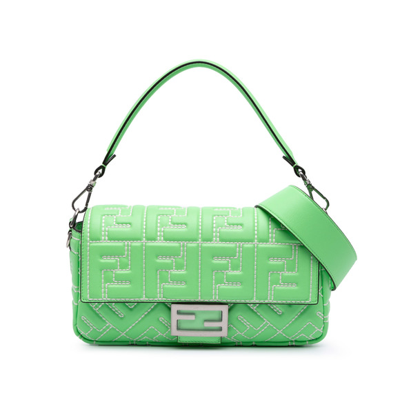 Pre-Loved Fendi Medium Leather Embossed FF Baguette Satchel - Picture 1 of 9